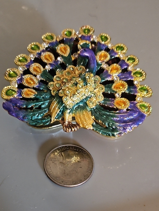 no brand Other - Enamel Peacock Trinket Box with Crystal Accents - Green, Purple & Gold